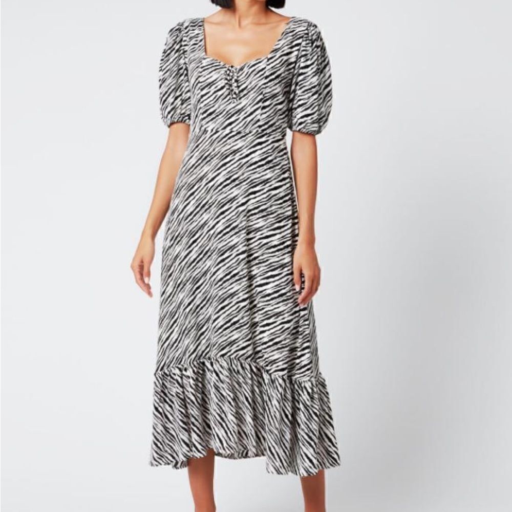 Faithfull the Brand Gabriela Midi Dress Black White Blance Animal Print US 2